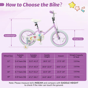 Purple 12-inch kids bike with stars and moon, adjustable for ages 3-8, shown at angle 17.