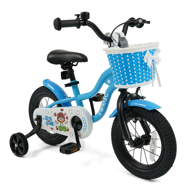 16 Inch Kids Bike with Training Wheels and Basket Navy Color