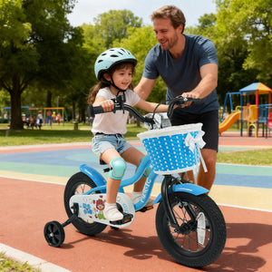 16 Inch Kids Bike with Training Wheels and Basket Navy Color