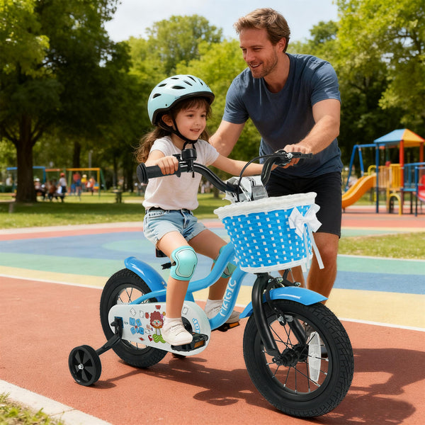 16 Inch Kids Bike with Training Wheels and Basket Navy Color