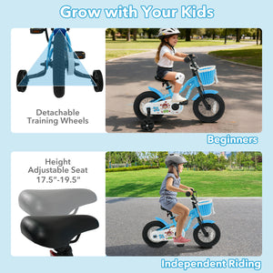 16 Inch Kids Bike with Training Wheels and Basket Navy Color