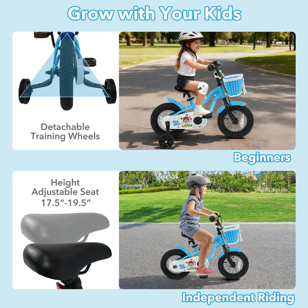 16 Inch Kids Bike with Training Wheels and Basket Navy Color