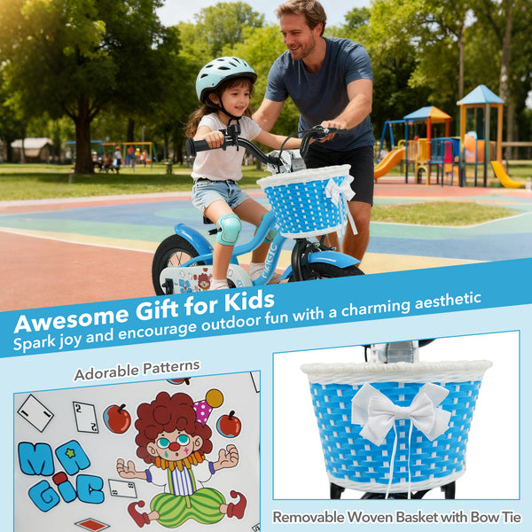 16 Inch Kids Bike with Training Wheels and Basket Navy Color