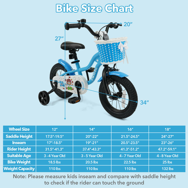 16 Inch Kids Bike with Training Wheels and Basket Navy Color