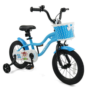 16 Inch Kids Bike with Training Wheels and Basket Navy Color