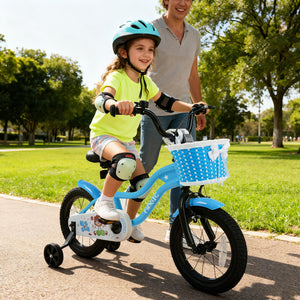 16 Inch Kids Bike with Training Wheels and Basket Navy Color