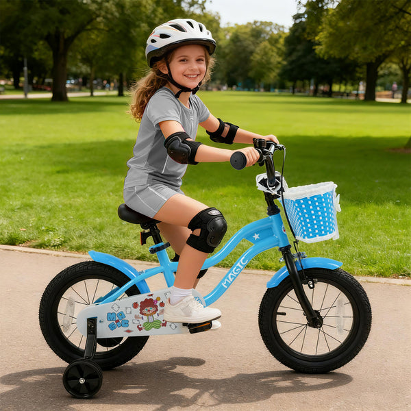 16 Inch Kids Bike with Training Wheels and Basket Navy Color