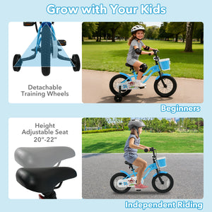 16 Inch Kids Bike with Training Wheels and Basket Navy Color