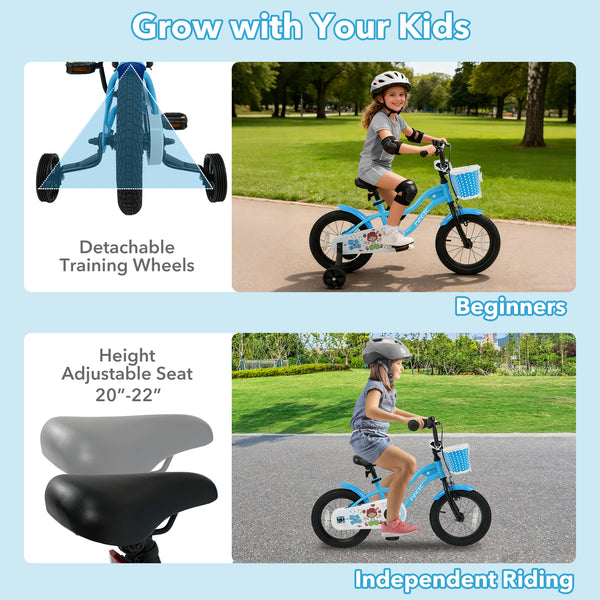 16 Inch Kids Bike with Training Wheels and Basket Navy Color