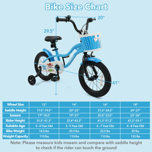 16 Inch Kids Bike with Training Wheels and Basket Navy Color