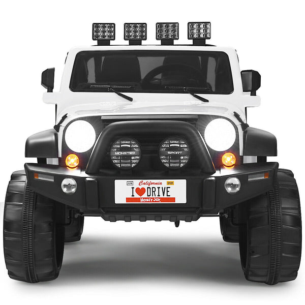 12V 2-seater ride-on car truck with remote control and storage, perfect for kids' outdoor fun.