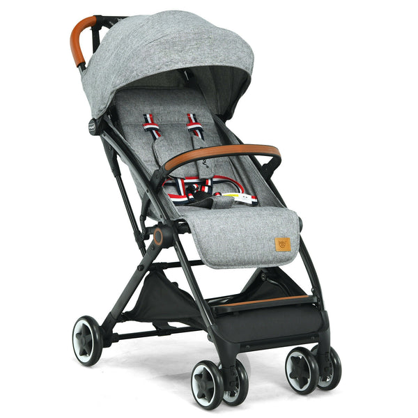Lightweight aluminium frame baby stroller with net, angled view showcasing design and functionality.