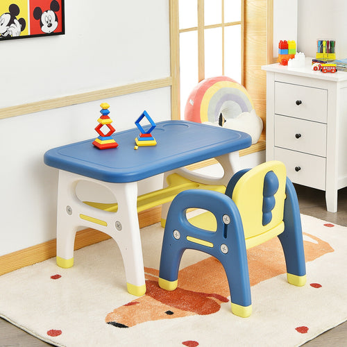 Kids activity table and chair set with Montessori toys for preschool and kindergarten, perfect for play and learning.