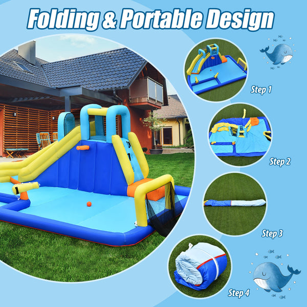 6-in-1 Inflatable Water Slide Jumping House without Blower for Kids with Blower