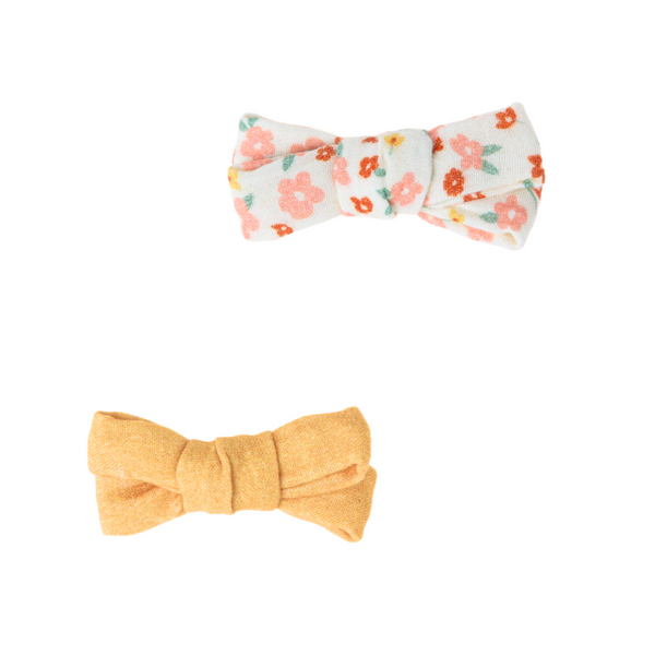 Single Bow Hair Clip in Sunset Meadow, organic accessory for babies, perfect for seasonal wear.