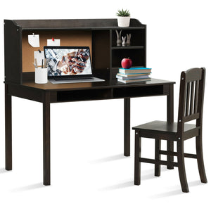 Kids desk and chair set with hutch and bookshelves, perfect for study and playtime. Angle 7 view.
