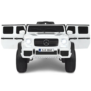 12V licensed Mercedes-Benz kids ride-on car in angle view, perfect toy for young car enthusiasts.