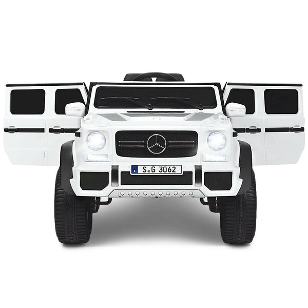 12V licensed Mercedes-Benz kids ride-on car in angle view, perfect toy for young car enthusiasts.