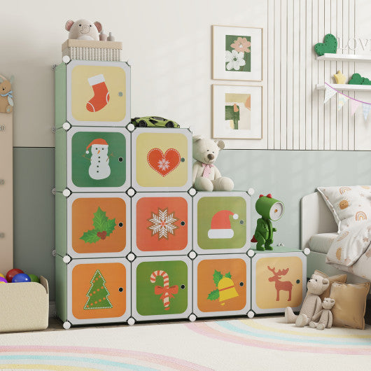 12 Cube Kids Wardrobe Closet in White with Hanging Section and Doors, angled view for stylish kids storage.