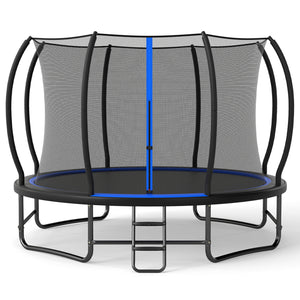 Outdoor Recreational Trampoline with Enclosure Net and 4 Stabilizer Bars for Backyard
