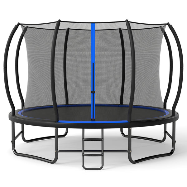 Outdoor Recreational Trampoline with Enclosure Net and 4 Stabilizer Bars for Backyard