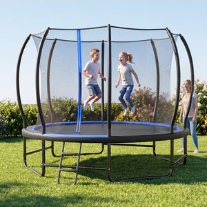 Outdoor Recreational Trampoline with Enclosure Net and 4 Stabilizer Bars for Backyard