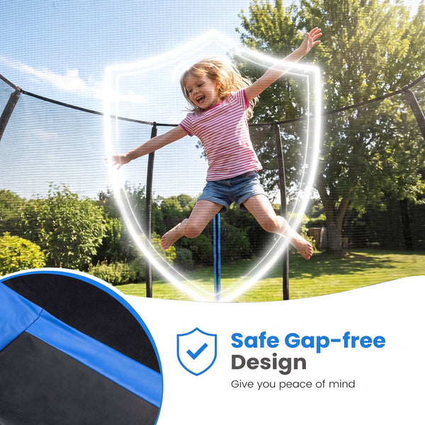 Outdoor Recreational Trampoline with Enclosure Net and 4 Stabilizer Bars for Backyard