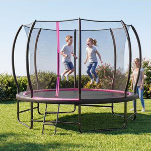 Outdoor Recreational Trampoline with Enclosure Net and 4 Stabilizer Bars for Backyard