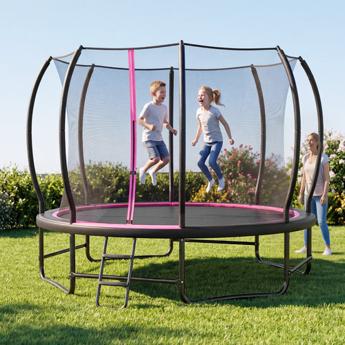 Outdoor Recreational Trampoline with Enclosure Net and 4 Stabilizer Bars for Backyard