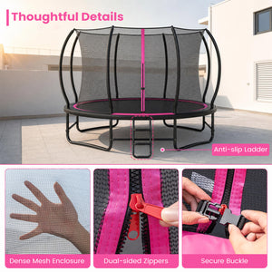 Outdoor Recreational Trampoline with Enclosure Net and 4 Stabilizer Bars for Backyard