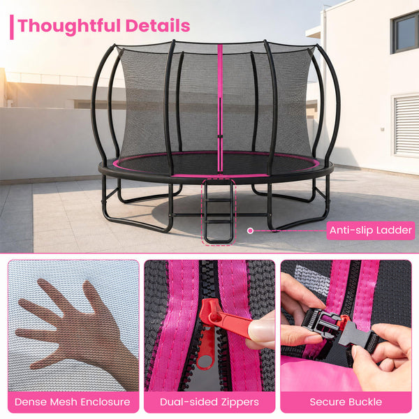 Outdoor Recreational Trampoline with Enclosure Net and 4 Stabilizer Bars for Backyard