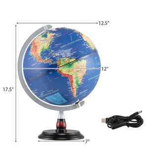 12-inch illuminated antique world globe night lamp for kids, perfect for educational play and decor.