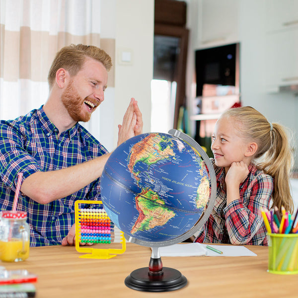 12-inch illuminated antique world globe night lamp for kids, perfect for educational play and decor.