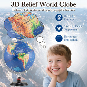 12-inch illuminated antique world globe night lamp for kids, perfect for playtime and decor.
