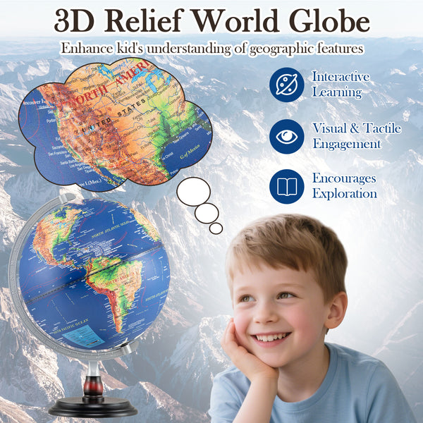 12-inch illuminated antique world globe night lamp for kids, perfect for playtime and decor.