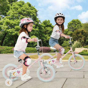 12-inch pink kids bike with stars and moon, adjustable for children ages 3-8, perfect for outdoor fun.