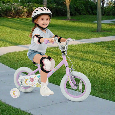 12-inch purple kids bike with stars and moon, adjustable for children ages 3-8, perfect for outdoor fun.