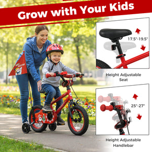 12-inch kids bike for ages 3-5 with adjustable features, Christmas music, and flag, shown from angle 3.