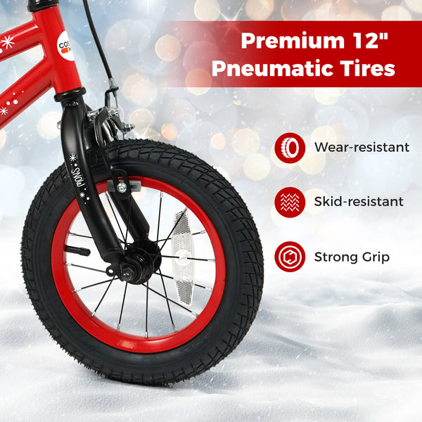 12-inch adjustable kids bike with Christmas music and flag for ages 3-5, shown from angle 5.