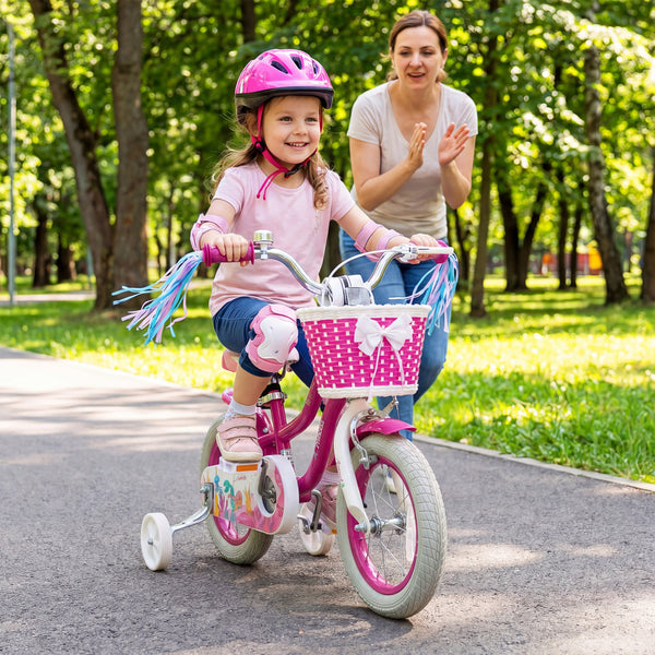 18-Inch Kids Bike Adjustable with Basket and Streamers Rose Red - Princess of the Sea Theme