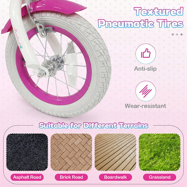18-Inch Kids Bike Adjustable with Basket and Streamers Rose Red - Princess of the Sea Theme