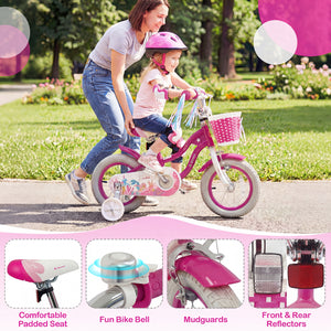 18-Inch Kids Bike Adjustable with Basket and Streamers Rose Red - Princess of the Sea Theme