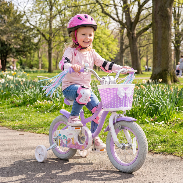 18-Inch Kids Bike Adjustable with Basket and Streamers Purple - Princess of the Sea Theme