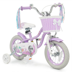 18-Inch Kids Bike Adjustable with Basket and Streamers Purple - Princess of the Sea Theme
