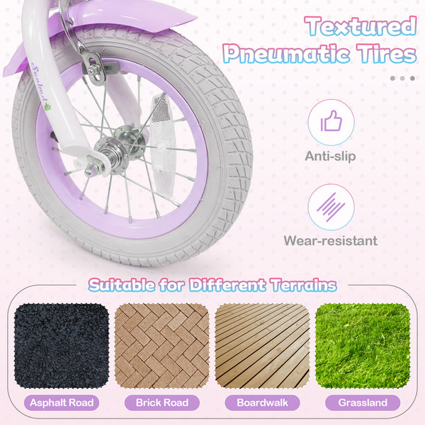 18-Inch Kids Bike Adjustable with Basket and Streamers Purple - Princess of the Sea Theme