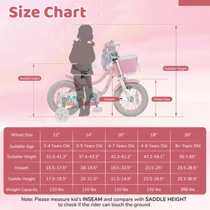12-inch adjustable kids bike with basket and streamers for girls aged 3, shown from angle 4.