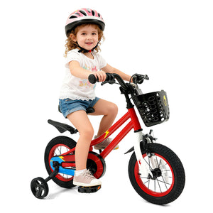 12-inch kids bike with training wheels for 3-4 years old, angled view showcasing vibrant colors and sturdy design.