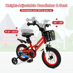 12-inch kids bike with training wheels for 3-4 years old, angled view showcasing vibrant design and safety features.