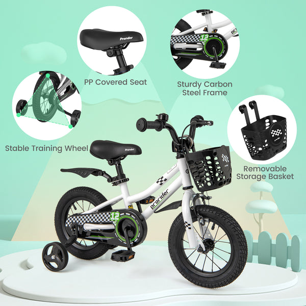 12-inch kids bike with training wheels for 3-4 years old, angled view showcasing vibrant design and safety features.