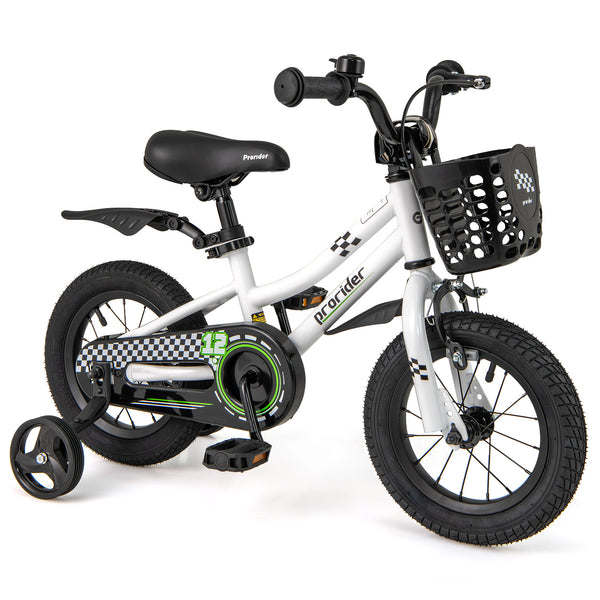 12-inch kids bike with training wheels for 3-4 years old, angled view showcasing vibrant design and safety features.